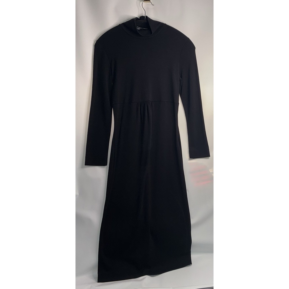DSQUARED2 Dress Women's Large Black 100% Lana Wool Mock Neck Midi Made In Italy